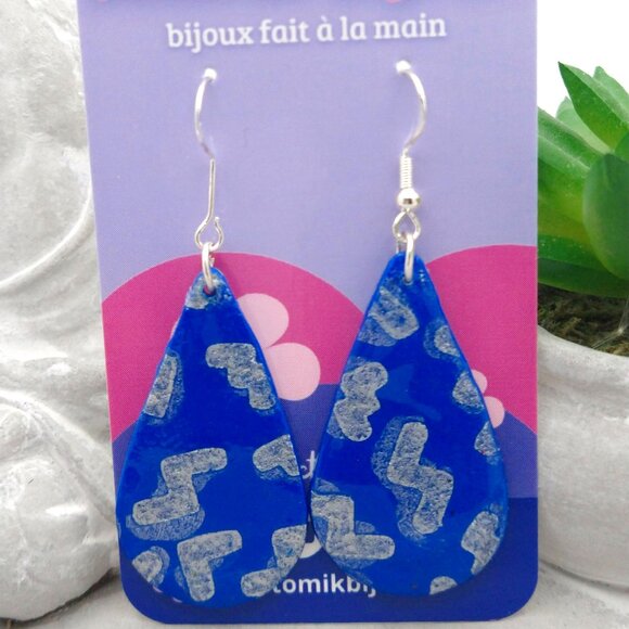 Handmade blue color polymer clay earrings. Boucles d'oreilles fait à la main - Picture 6 of 6
